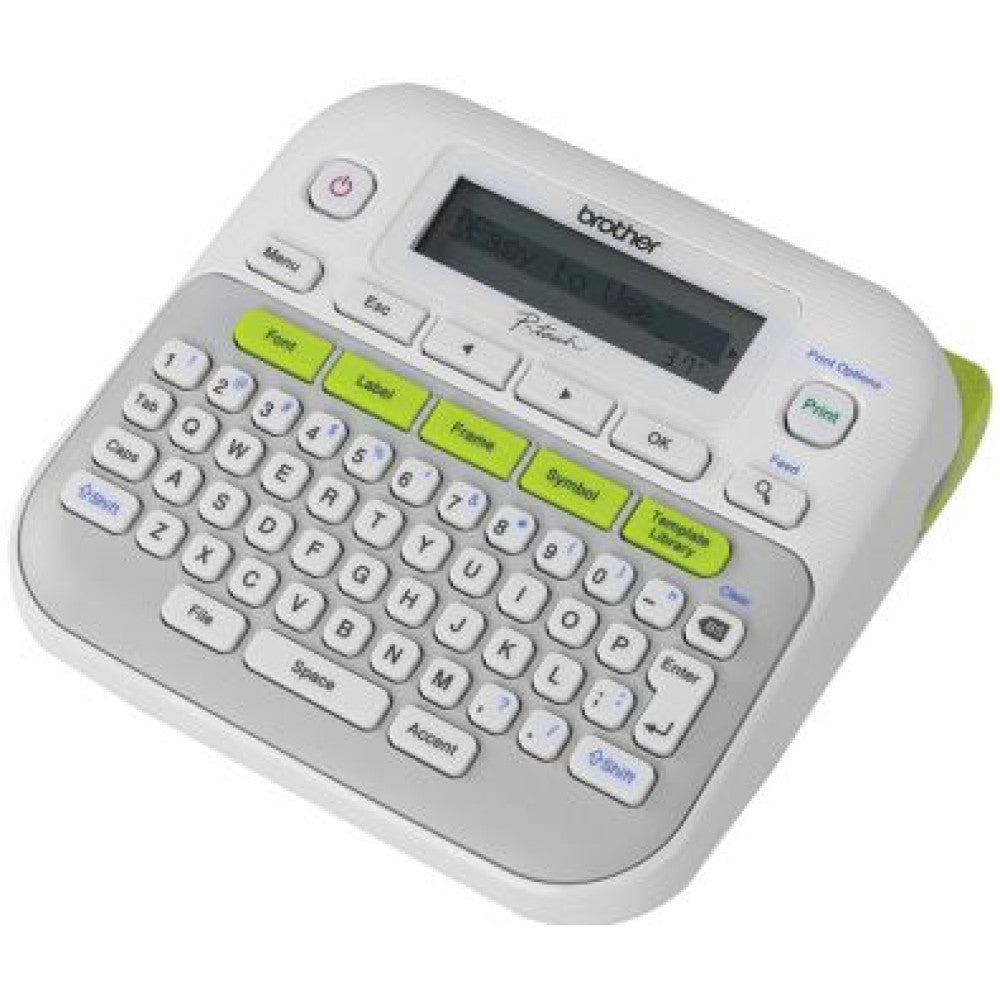P-Touch H110 : Handheld/Mobile Printer, 2 lines of print, 3 fonts, 253 symbols, 16 frames, Manual cutter, uses 6, 9 & 12mm Laminated & Speciality Tapes, QWERTY Keyboard - (9 Volt Adapter Not Included)