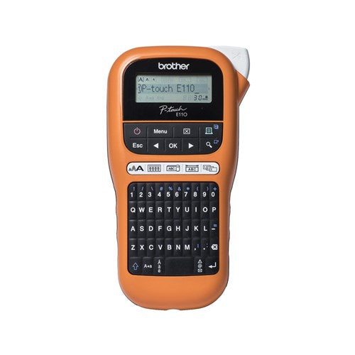 P-Touch H110 : Handheld/Mobile Printer, 2 lines of print, 3 fonts, 253 symbols, 16 frames, Manual cutter, uses 6, 9 & 12mm Laminated & Speciality Tapes, QWERTY Keyboard - (9 Volt Adapter Not Included)